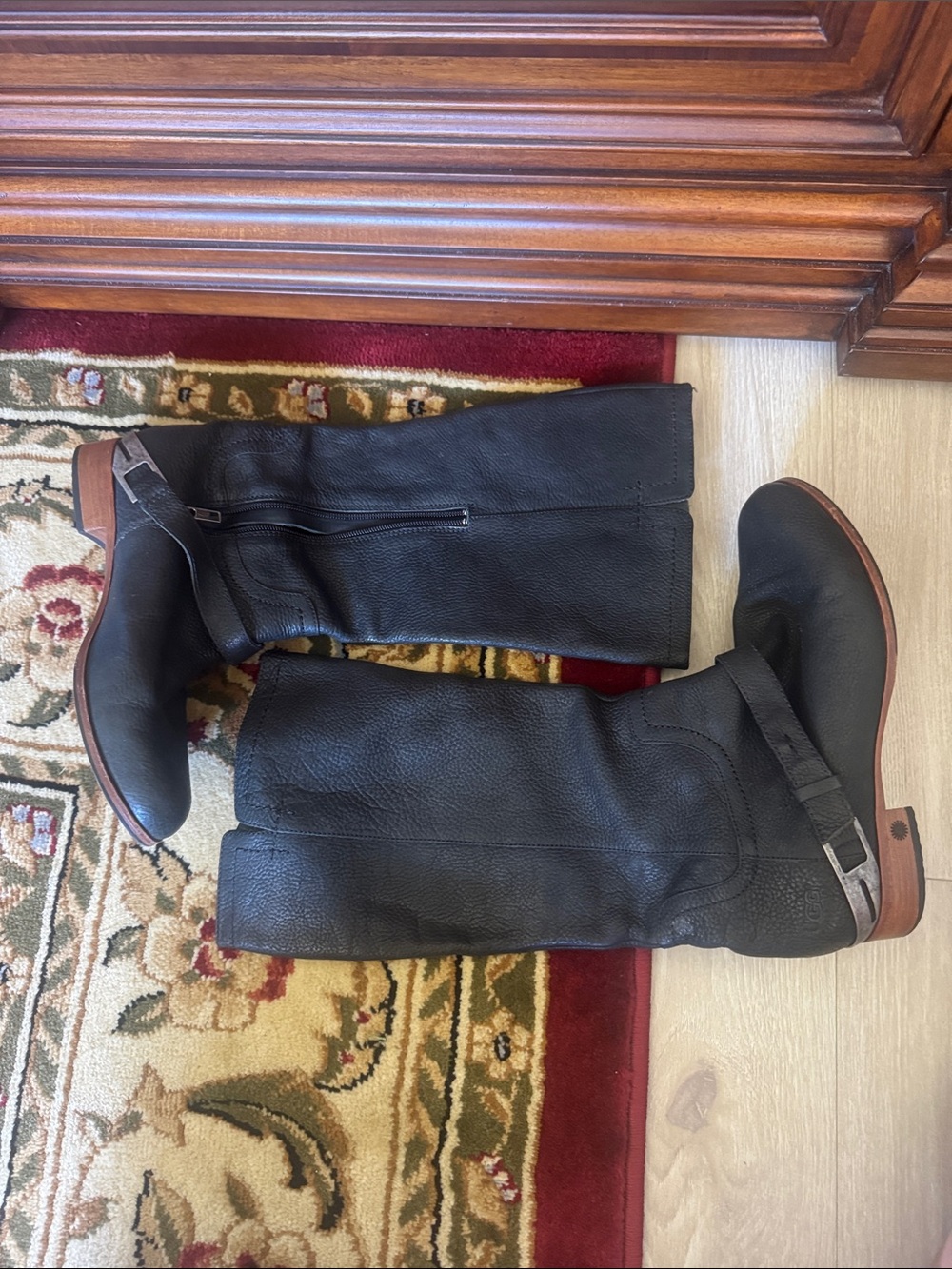 UGG Black Leather Heeled Knee Boots
